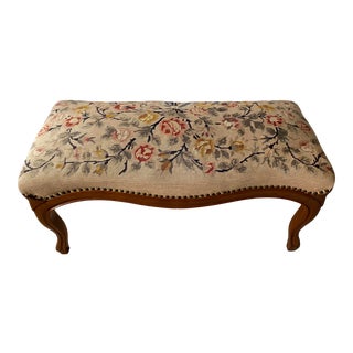 Early 20th Century French Floral Needlepoint Seat Bench For Sale