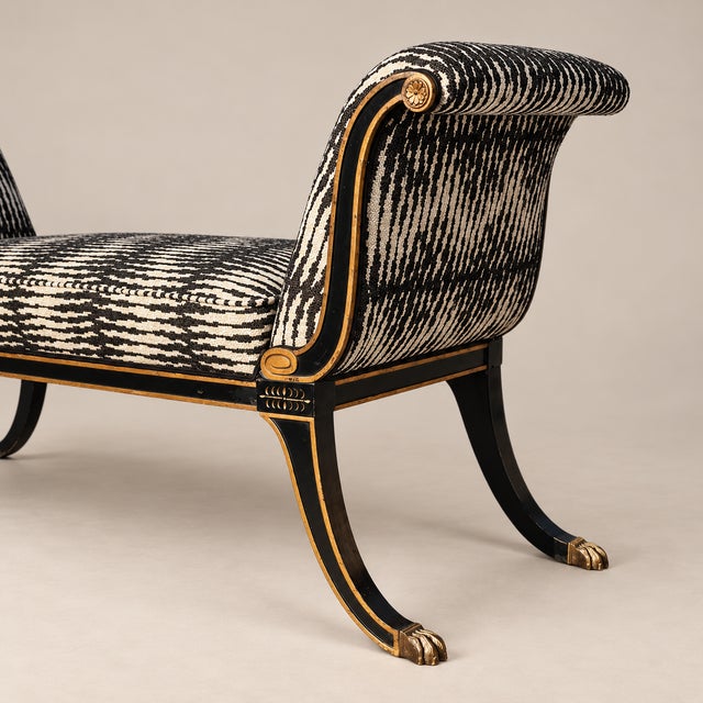 1970s Maison Jansen–Style Neoclassical Ebonized and Gilt Window Settee in Castel Baobab Fabric For Sale In New York - Image 6 of 9