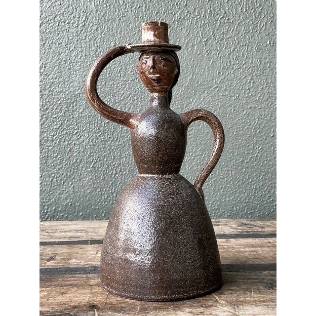 Vintage Glazed Terracotta Figure Candlestick For Sale In West Palm - Image 6 of 12