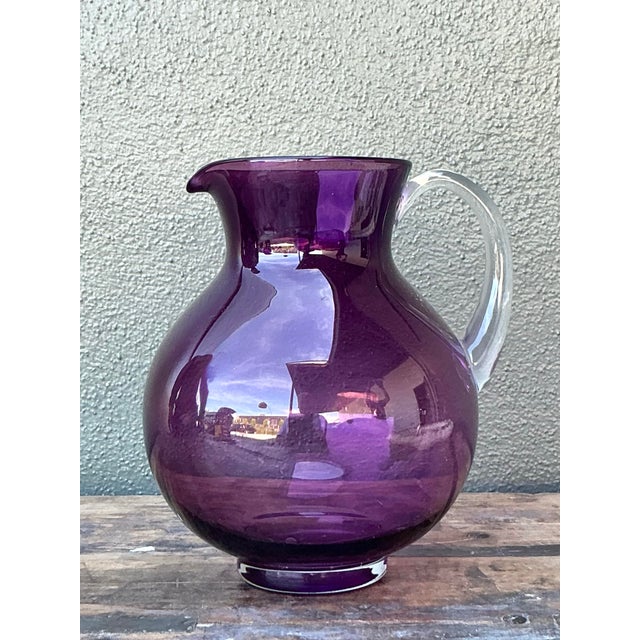 Purple Vintage Boho Blown Glass Pitcher For Sale - Image 8 of 10