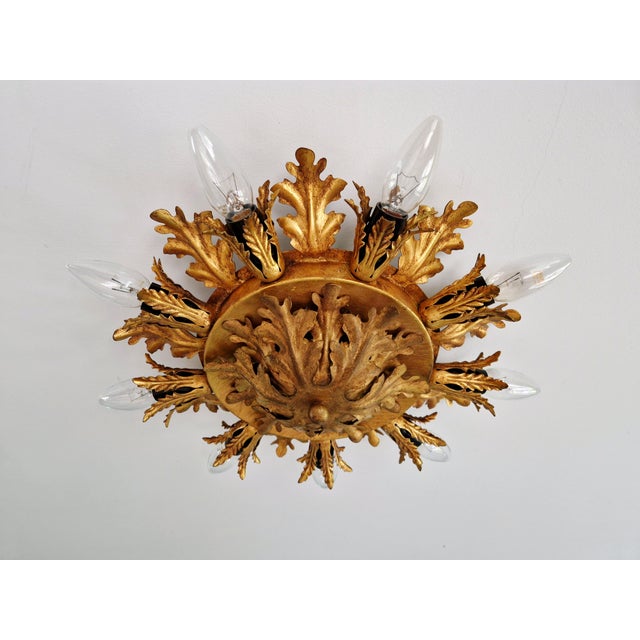 Mid-Century Modern Floral Ceiling Light in Gilded Metal from Banci Firenze, Italy, 1970 For Sale - Image 3 of 13