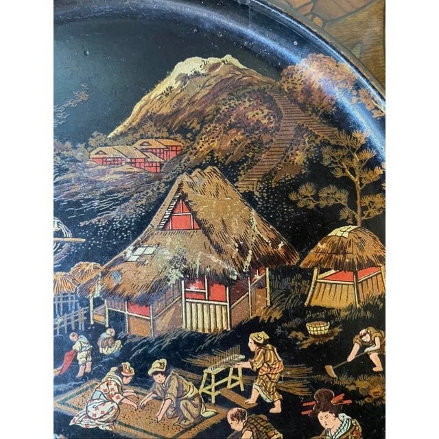 Gorgeous Asian papier-mâché/black lacquer plate from the 1850s in excellent condition. Very detailed work. Multiple...