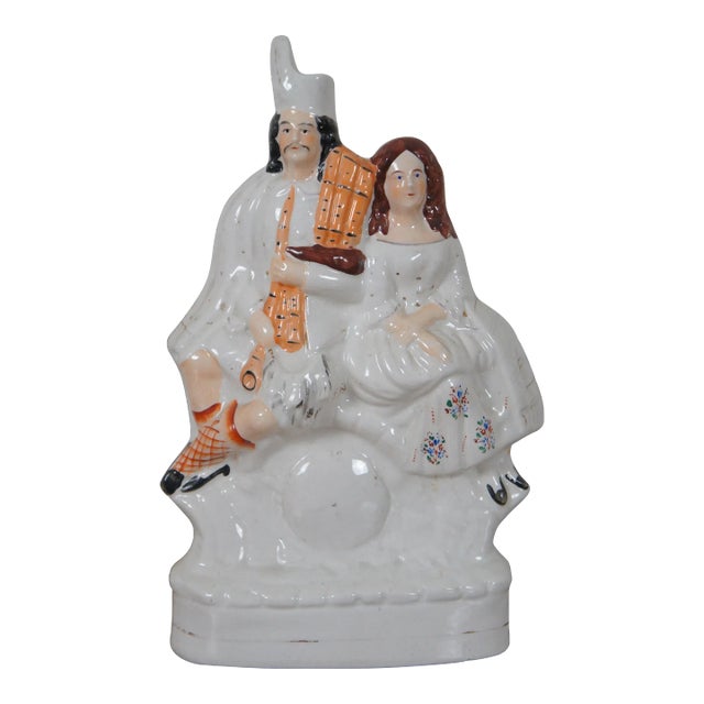 Antique Late 19th Century Staffordshire Porcelain Figurine Faux Clock Scottish Couple For Sale