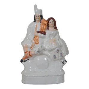 Antique Late 19th Century Staffordshire Porcelain Figurine Faux Clock Scottish Couple