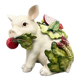 Fitz & Floyd French Market Pig Lidded Jar With Vegetables – Whimsical Farmhouse Kitchen Decor - Farmhouse, French Country, Cottagecore For Sale
