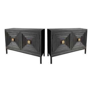New Uttermost Organic Modern Distressed Black and Gilt Cabinets / Credenza - Pair For Sale