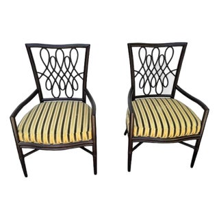 Pair of 2 Barbara Barry Script Armchairs From McGuire For Sale