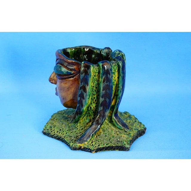Brutalist 20th Century Ceramic Anthropomorphic Mask Sculptural Vase by Vallauris / Accolay France, 1960s For Sale - Image 3 of 18