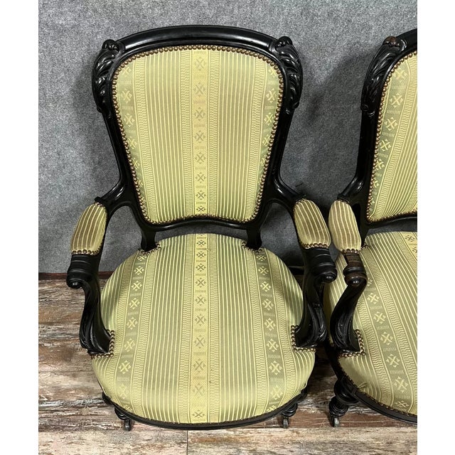 Set of Napoleon III Armchairs in Black Lacquered Wood, 1850s, in Good conditions. Designed before 1890