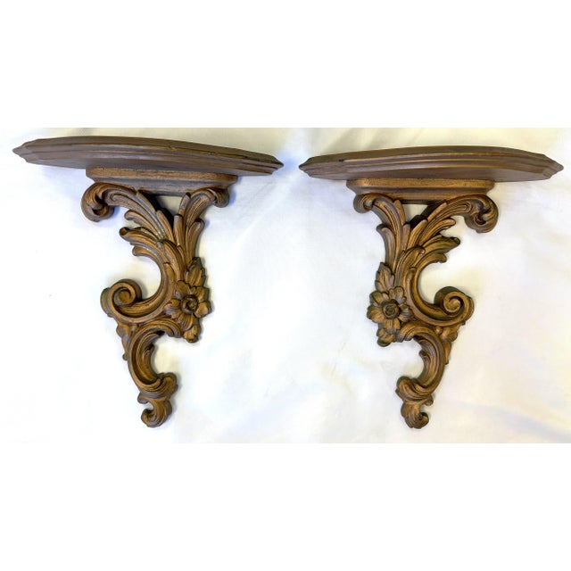 Syroco Wood Mid 20th Century Syroco Wood Wall Brackets- A Pair For Sale - Image 4 of 14