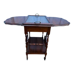 Antique Victorian Style Mahogany Drop-Leaf Tea Cart With Tray.