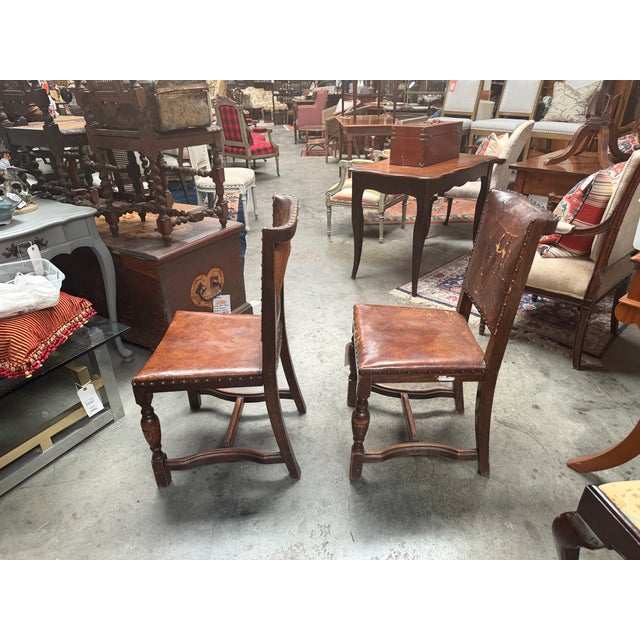 Brown Set of 4 19th-Century English Cromwellian Leather & Oak Dining Chairs For Sale - Image 8 of 18