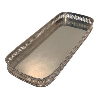 Small English Silver Plate Tray with Gallery Details For Sale