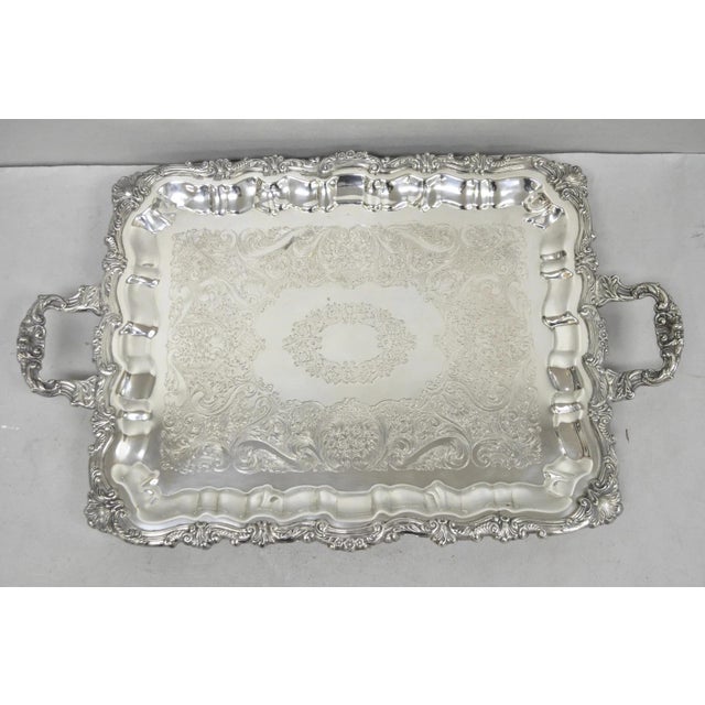 Silver Vintage English Victorian Silver Plated Twin Handle Bar Serving Platter Tray For Sale - Image 8 of 8