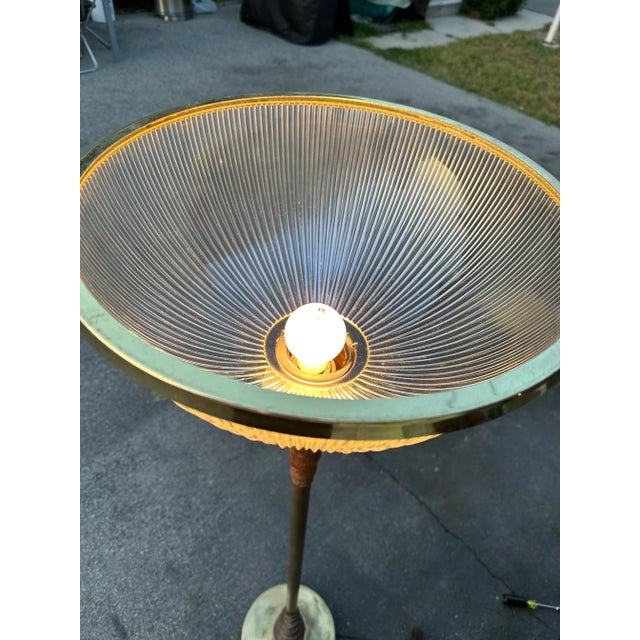 Art Deco Swirl Wood Brass Base Torchiere Floor Lamp For Sale - Image 10 of 12