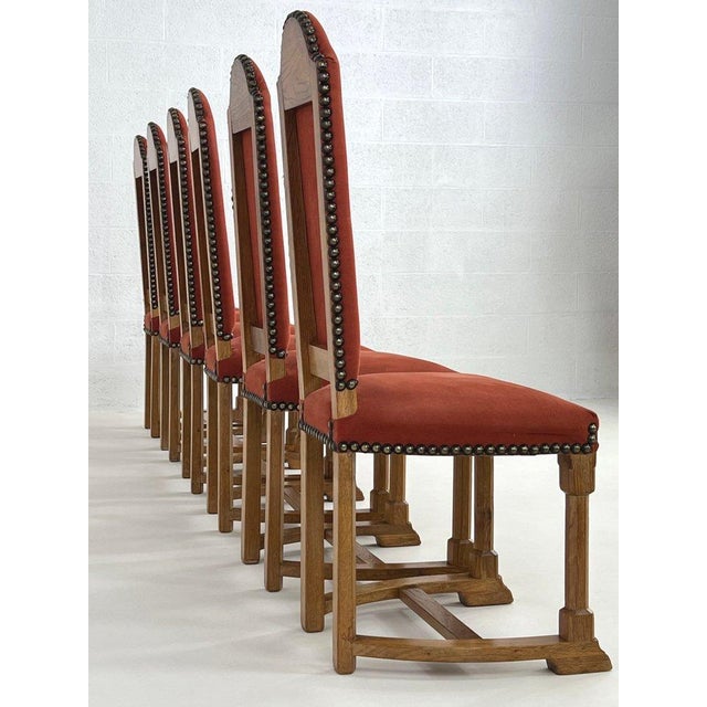 Antique French Wood and Red Fabric Chairs, Set of 8 For Sale - Image 4 of 12
