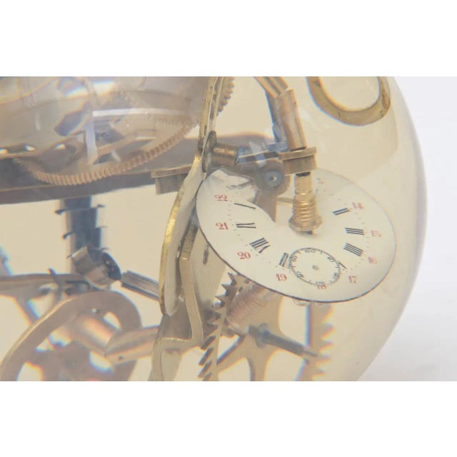 Vintage Embedded Gear and Clock Part Round Lucite Sculpture, French, 1960's For Sale In Miami - Image 6 of 9