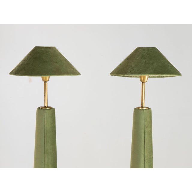Pair of Moss Green Velvet Floor Lamps, French Late 20th C. For Sale - Image 11 of 11