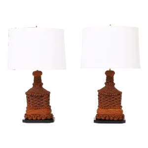 Vintage Pair of Table Lamps Wrapped in Rope