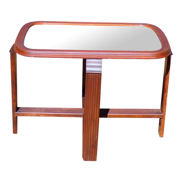 Vintage Art Deco Mirror Top End Table Solid Walnut Petite Coffee Table For Sale