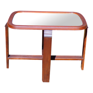 Vintage Art Deco Mirror Top End Table Solid Walnut Petite Coffee Table