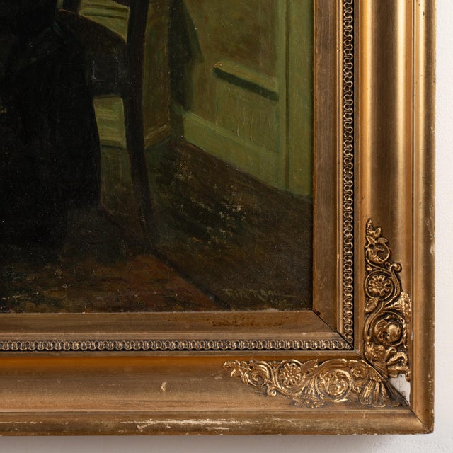 Original Oil on Canvas Painting of Two Women Playing Cards, Signed and Dated Fritz Kraul 1912 For Sale - Image 9 of 10