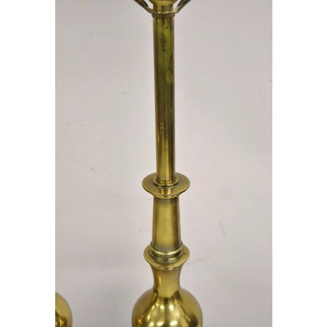 Gold Vintage Stiffel Hollywood Regency Brass Bulbous Column Table Lamps - A Pair For Sale - Image 8 of 12