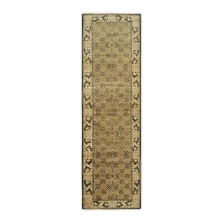 Green Beige Floral Lattice Hand-Knotted Wool Runner 3x10 For Sale