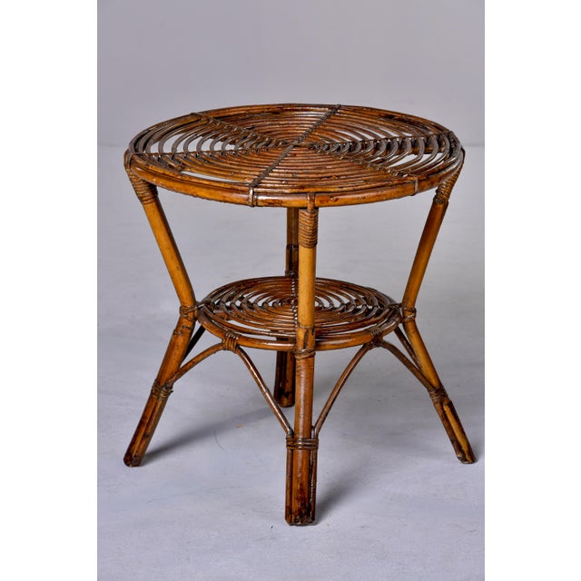 Chestnut Mid-Century Italian Rattan & Bamboo Two-Tier Side Table For Sale - Image 8 of 10