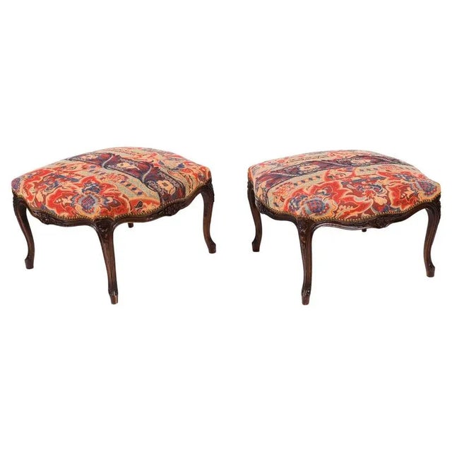 Large French Louis XIV Revival Walnut Ottomans, 19th Century, Set of 2 For Sale - Image 18 of 18