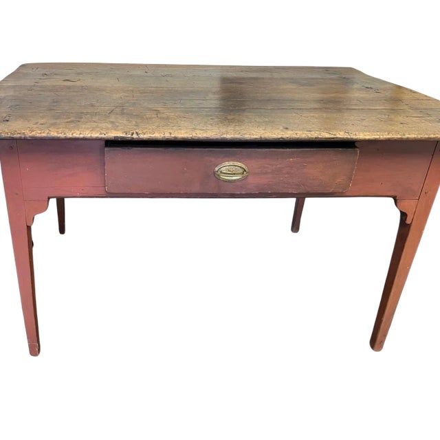 Circa 1797 Pennsylvania Farm Table With Original Red Brick Paint & Patinated Wood Top For Sale - Image 4 of 6