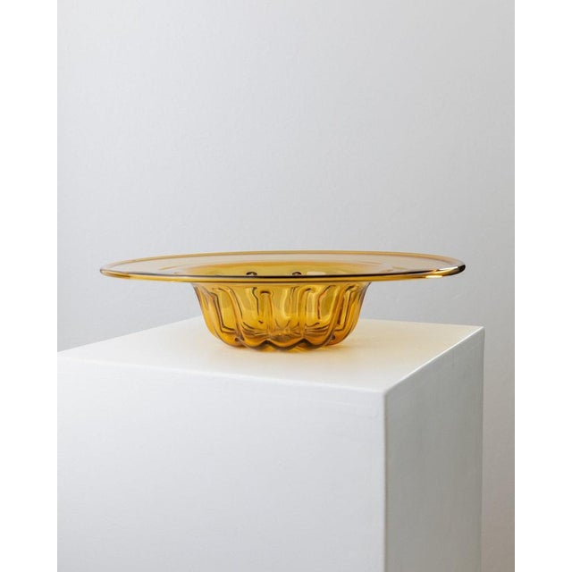 Vintage Amber Murano Glass Bowl with Ribbed Pattern, Italy, 1920s For Sale - Image 10 of 11