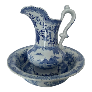Vintage Blue and White Asian Jug and Basin Set