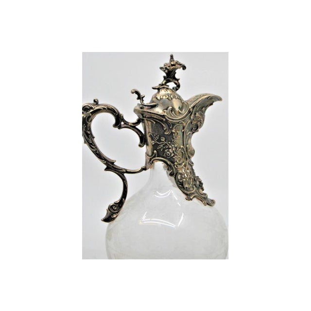 Glass Wine Jug with Embossed Silver Applications, in Good conditions. Designed 1920 to 1949