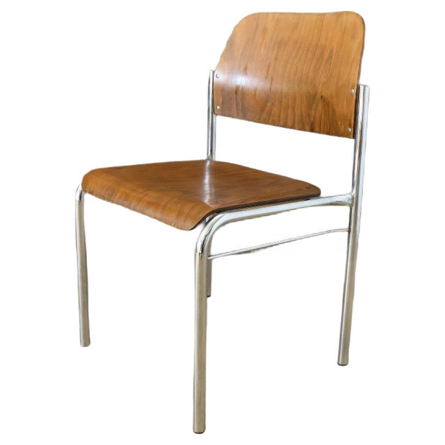 Stackable Plywood Chairs with Chrome Frame, 1950s, Set of 4 For Sale