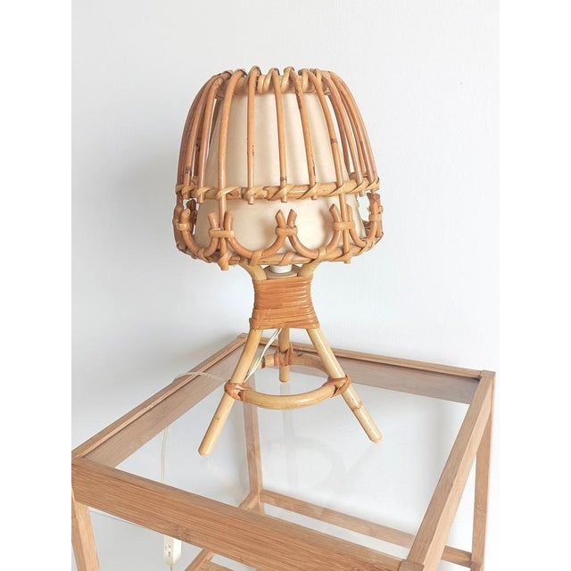 Wood Midcentury Modern Bamboo and Rattan Table Lamp by Louis Sognot, 1960s For Sale - Image 7 of 18