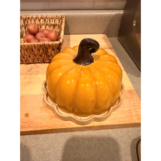 Transitional Ceramic Pumpkin Bree Cheese Holder For Sale - Image 3 of 5