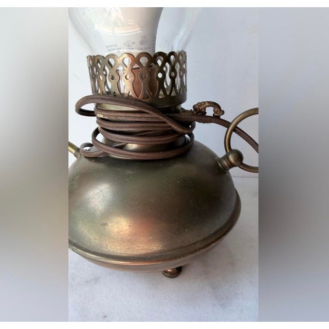 Vintage Early American Electric Brass Gas Oil Lamp Genie Lamp For Sale - Image 4 of 11