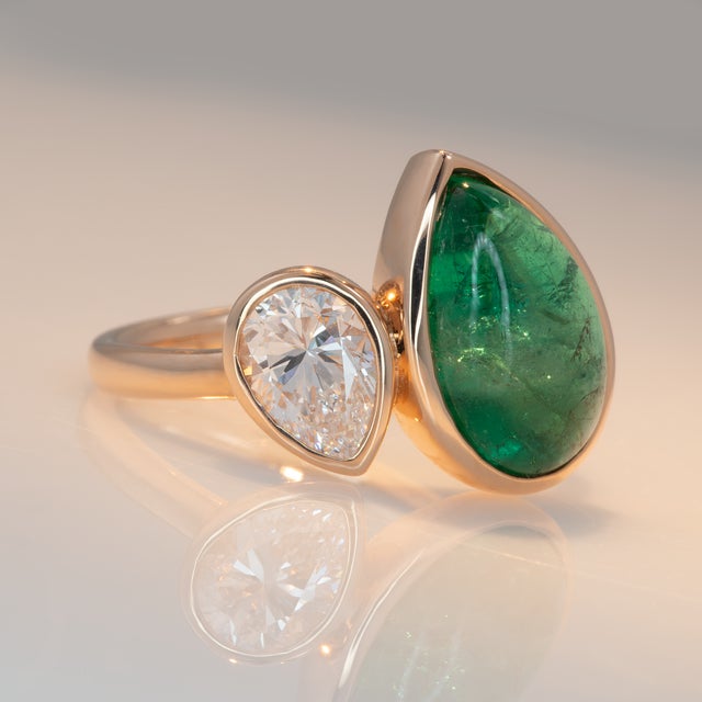 3.7Ct Zambian Emerald Ring With Lab Created Diamond: Solid 14k Gold, Size 6.75 For Sale - Image 9 of 12