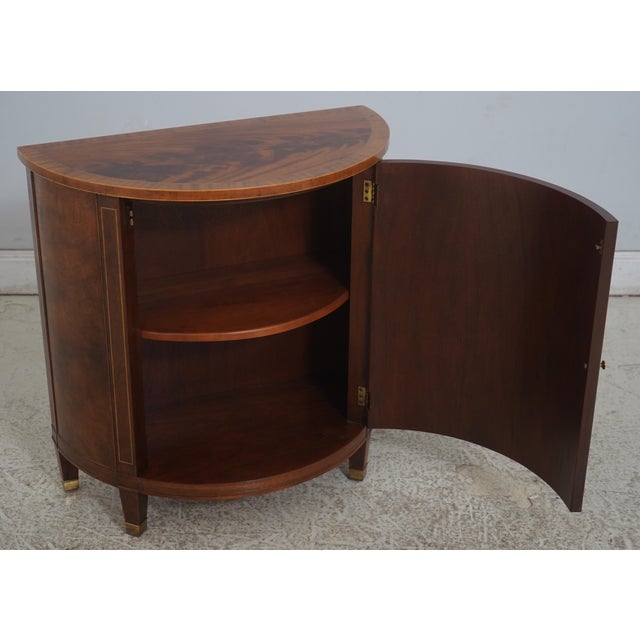 English Baker Attributed Demilune 1 Door Mahogany Commode Console Cabinet For Sale - Image 3 of 14