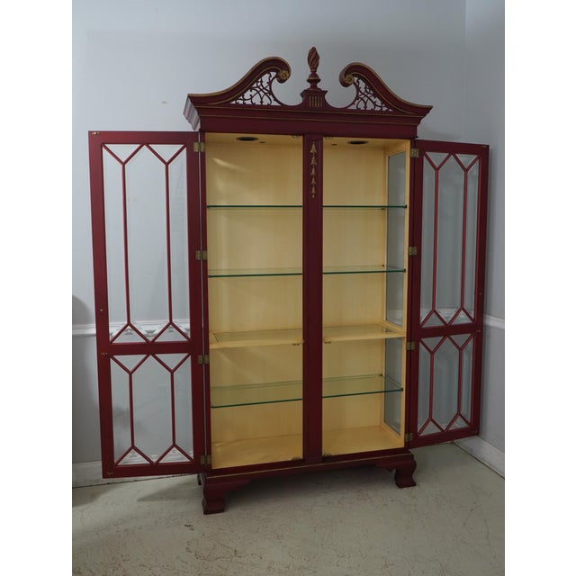 Chippendale Henkel Harris Model 2348 Red Curio Cabinet For Sale - Image 3 of 12