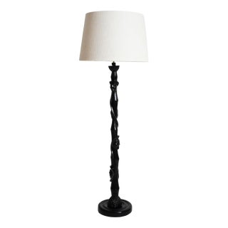 Africanist Ebonised Wood Floor Lamp, 1970s For Sale