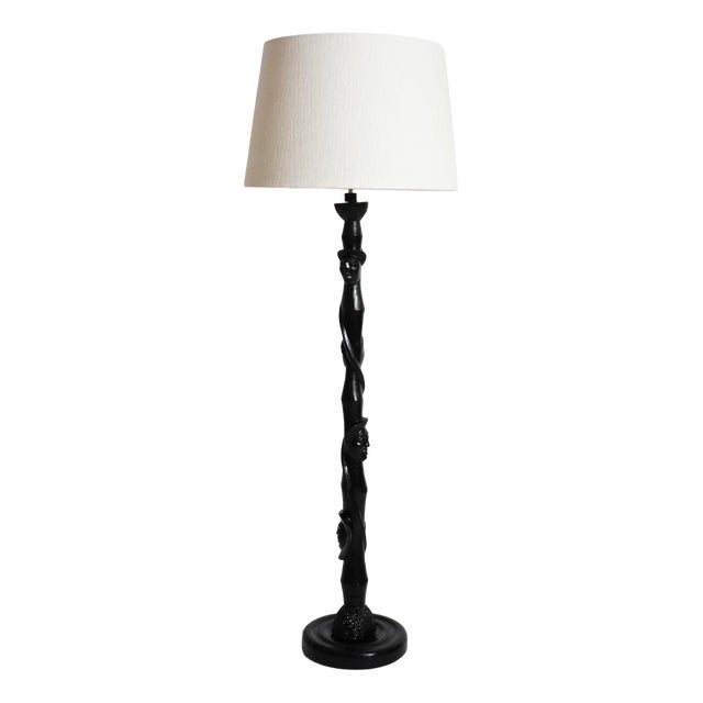 Africanist Ebonised Wood Floor Lamp, 1970s For Sale