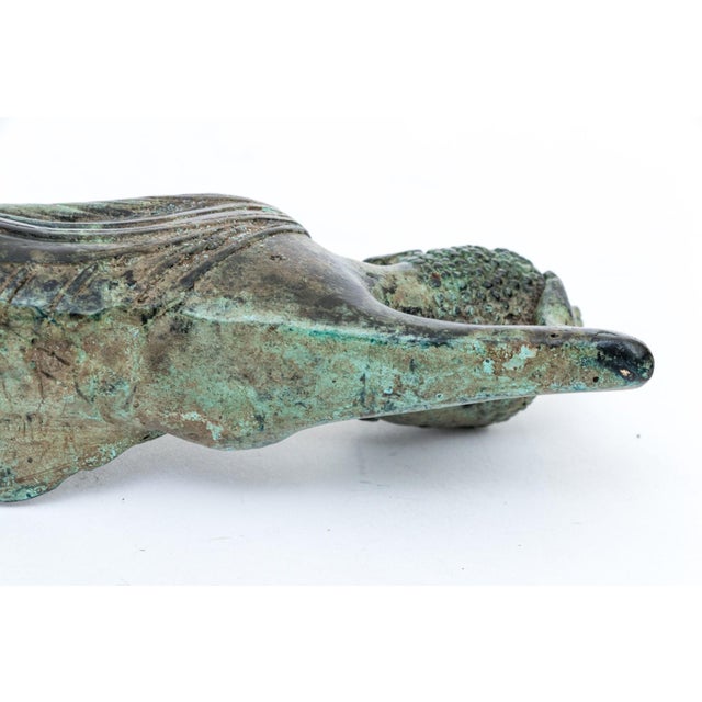 Metal Thai Bronze Reclining Buddha Sculpture With Verdigris Patina For Sale - Image 7 of 10