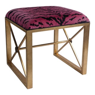 Scalamandre Maison by Port 68 Medallion Le Tigre Red Single Bench, Gold Frame For Sale