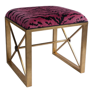 Scalamandre Maison by Port 68 Medallion Le Tigre Red Single Bench, Gold Frame