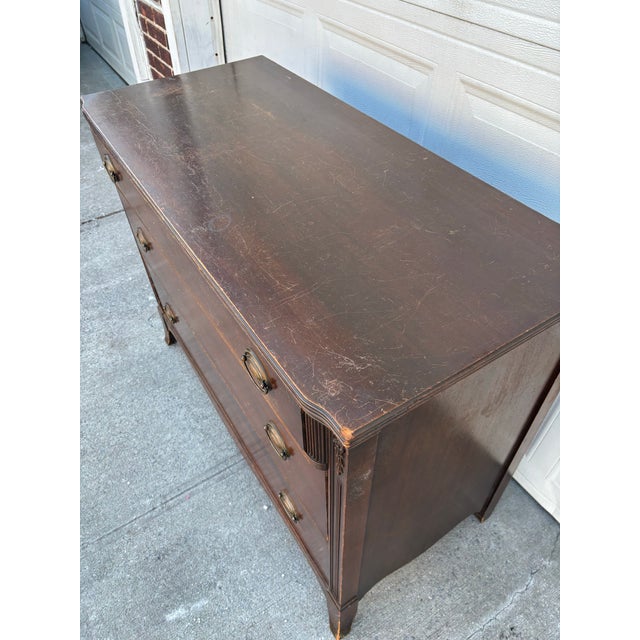 Vintage Mahogany Dresser | Colonial Revival Chest of Drawers | Hepplewhite Style Bedroom Dresser | Traditional Wood Three Drawer Chest For Sale In New York - Image 6 of 12