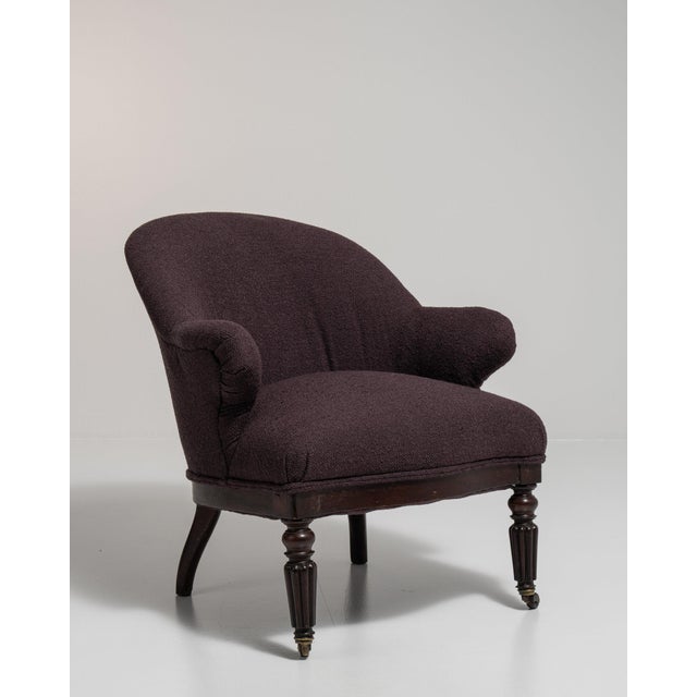 Eggplant 1880-1889 France Deep Aubergine Plum Tufted Barrel-Back Accent Chair For Sale - Image 8 of 11