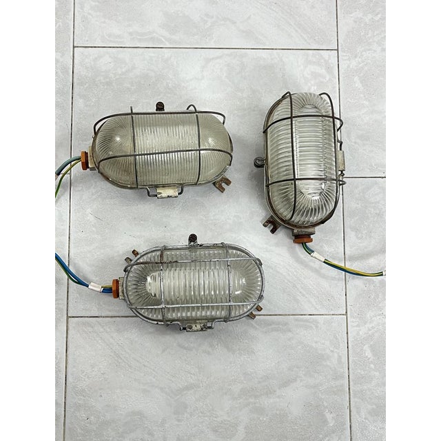 Mid-Century Industrial Cast Iron and Glass Wall Lamps, 1950s For Sale - Image 9 of 11