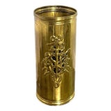 Vintage English Brass Embossed Umbrella Stand For Sale